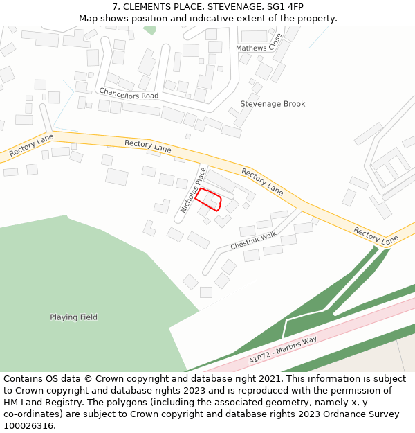 7, CLEMENTS PLACE, STEVENAGE, SG1 4FP: Location map and indicative extent of plot