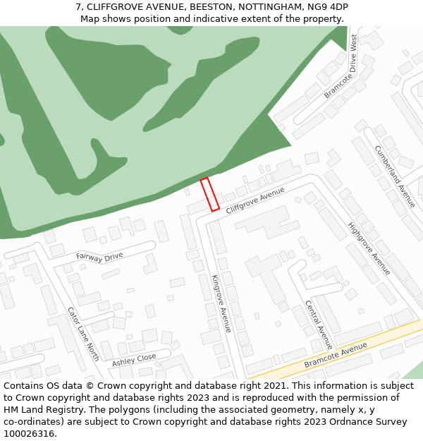 7, CLIFFGROVE AVENUE, BEESTON, NOTTINGHAM, NG9 4DP: Location map and indicative extent of plot