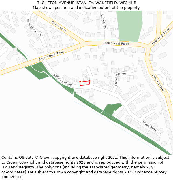 7, CLIFTON AVENUE, STANLEY, WAKEFIELD, WF3 4HB: Location map and indicative extent of plot