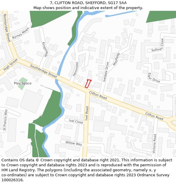 7, CLIFTON ROAD, SHEFFORD, SG17 5AA: Location map and indicative extent of plot