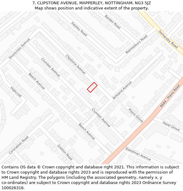 7, CLIPSTONE AVENUE, MAPPERLEY, NOTTINGHAM, NG3 5JZ: Location map and indicative extent of plot