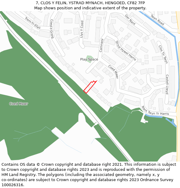 7, CLOS Y FELIN, YSTRAD MYNACH, HENGOED, CF82 7FP: Location map and indicative extent of plot