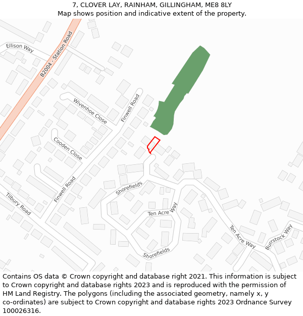 7, CLOVER LAY, RAINHAM, GILLINGHAM, ME8 8LY: Location map and indicative extent of plot