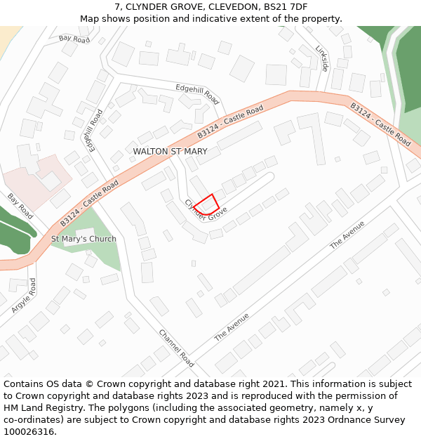 7, CLYNDER GROVE, CLEVEDON, BS21 7DF: Location map and indicative extent of plot