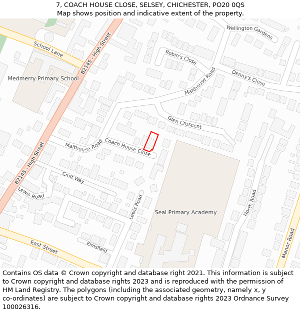 7, COACH HOUSE CLOSE, SELSEY, CHICHESTER, PO20 0QS: Location map and indicative extent of plot