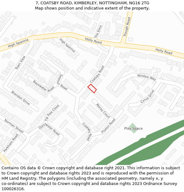 7, COATSBY ROAD, KIMBERLEY, NOTTINGHAM, NG16 2TG: Location map and indicative extent of plot