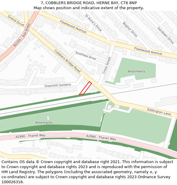 7, COBBLERS BRIDGE ROAD, HERNE BAY, CT6 8NP: Location map and indicative extent of plot