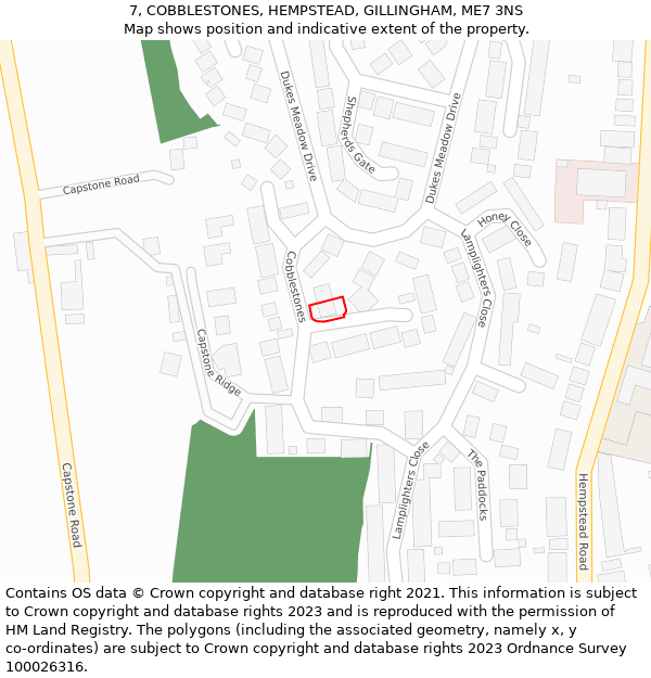 7, COBBLESTONES, HEMPSTEAD, GILLINGHAM, ME7 3NS: Location map and indicative extent of plot