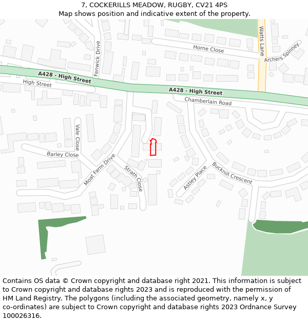 7, COCKERILLS MEADOW, RUGBY, CV21 4PS: Location map and indicative extent of plot