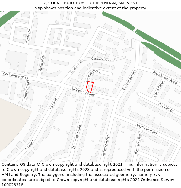 7, COCKLEBURY ROAD, CHIPPENHAM, SN15 3NT: Location map and indicative extent of plot