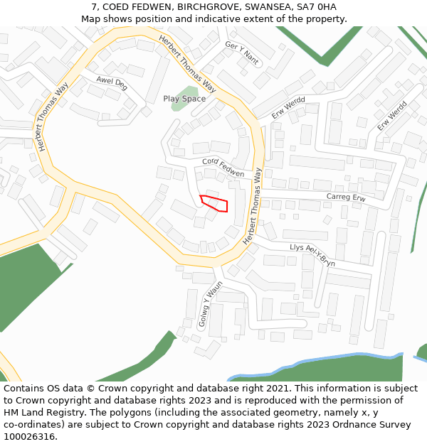 7, COED FEDWEN, BIRCHGROVE, SWANSEA, SA7 0HA: Location map and indicative extent of plot