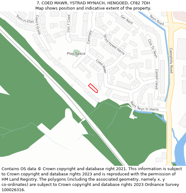 7, COED MAWR, YSTRAD MYNACH, HENGOED, CF82 7DH: Location map and indicative extent of plot