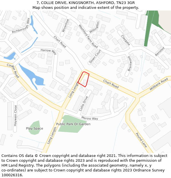 7, COLLIE DRIVE, KINGSNORTH, ASHFORD, TN23 3GR: Location map and indicative extent of plot