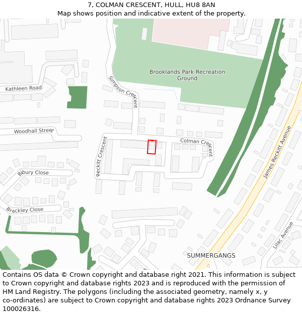 7, COLMAN CRESCENT, HULL, HU8 8AN: Location map and indicative extent of plot