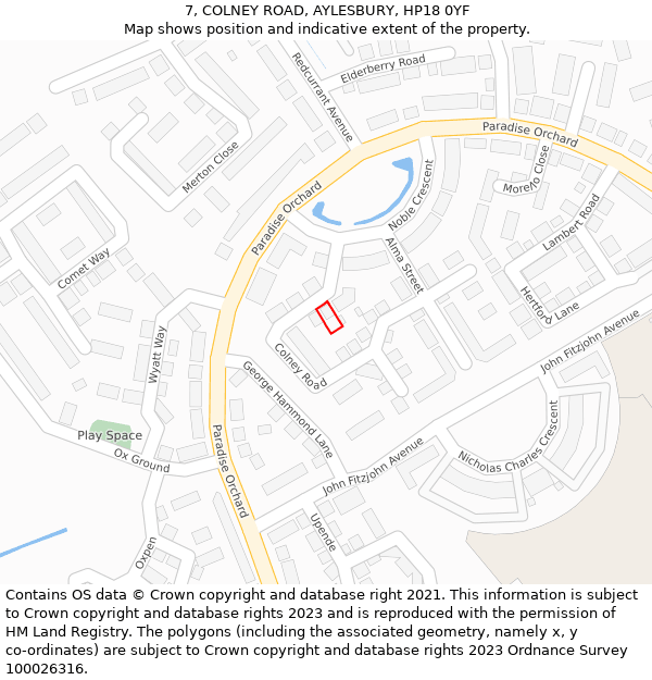 7, COLNEY ROAD, AYLESBURY, HP18 0YF: Location map and indicative extent of plot