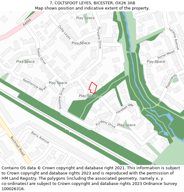 7, COLTSFOOT LEYES, BICESTER, OX26 3AB: Location map and indicative extent of plot