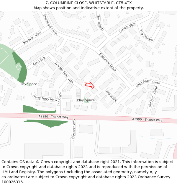 7, COLUMBINE CLOSE, WHITSTABLE, CT5 4TX: Location map and indicative extent of plot