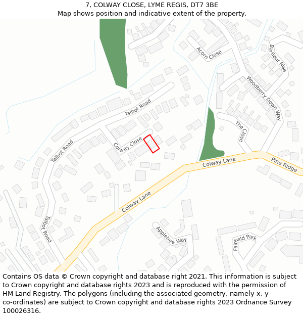 7, COLWAY CLOSE, LYME REGIS, DT7 3BE: Location map and indicative extent of plot