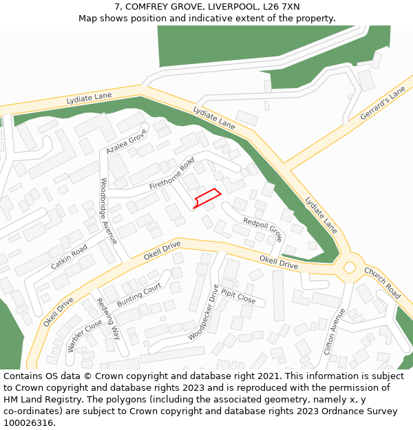 7, COMFREY GROVE, LIVERPOOL, L26 7XN: Location map and indicative extent of plot