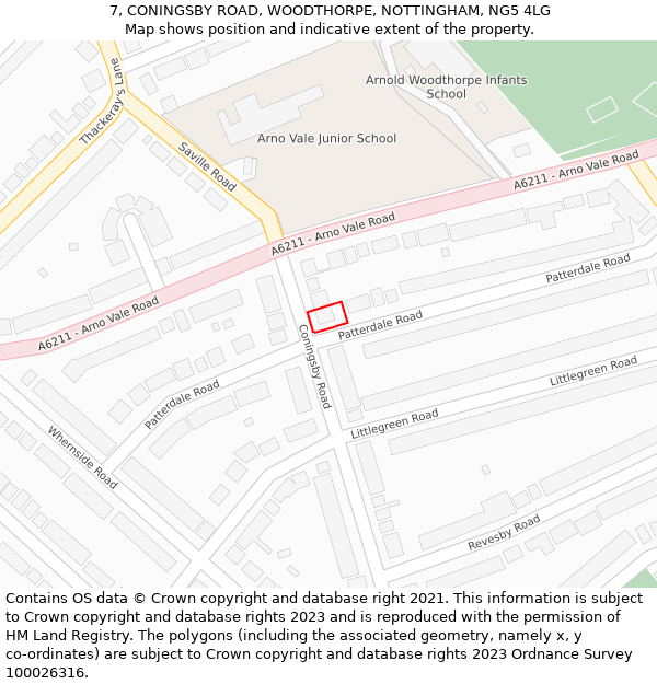 7, CONINGSBY ROAD, WOODTHORPE, NOTTINGHAM, NG5 4LG: Location map and indicative extent of plot