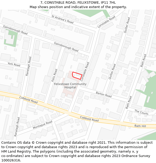 7, CONSTABLE ROAD, FELIXSTOWE, IP11 7HL: Location map and indicative extent of plot