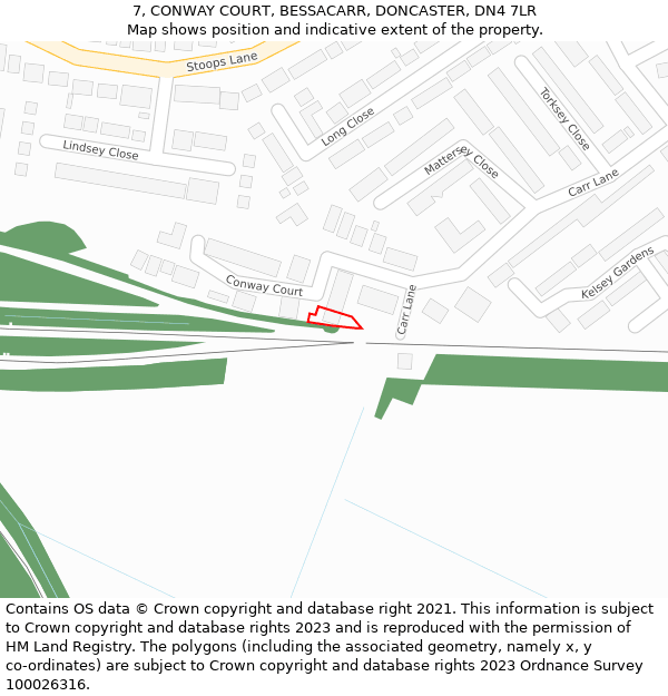 7, CONWAY COURT, BESSACARR, DONCASTER, DN4 7LR: Location map and indicative extent of plot