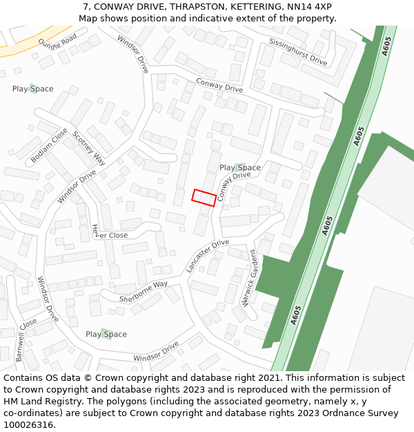 7, CONWAY DRIVE, THRAPSTON, KETTERING, NN14 4XP: Location map and indicative extent of plot