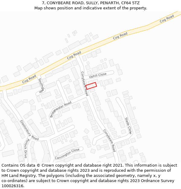 7, CONYBEARE ROAD, SULLY, PENARTH, CF64 5TZ: Location map and indicative extent of plot