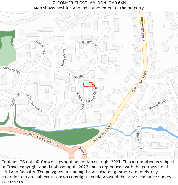 7, CONYER CLOSE, MALDON, CM9 6XN: Location map and indicative extent of plot