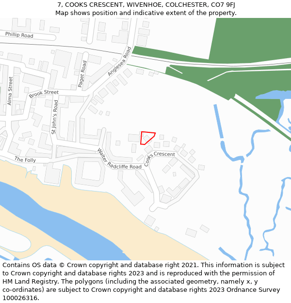 7, COOKS CRESCENT, WIVENHOE, COLCHESTER, CO7 9FJ: Location map and indicative extent of plot