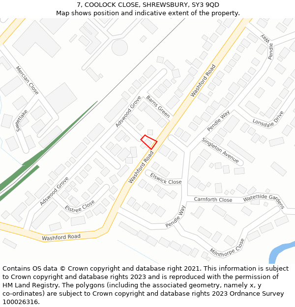 7, COOLOCK CLOSE, SHREWSBURY, SY3 9QD: Location map and indicative extent of plot