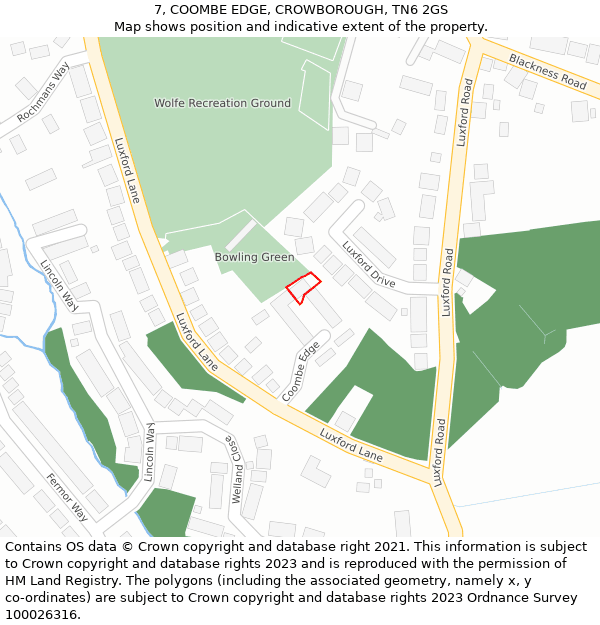 7, COOMBE EDGE, CROWBOROUGH, TN6 2GS: Location map and indicative extent of plot
