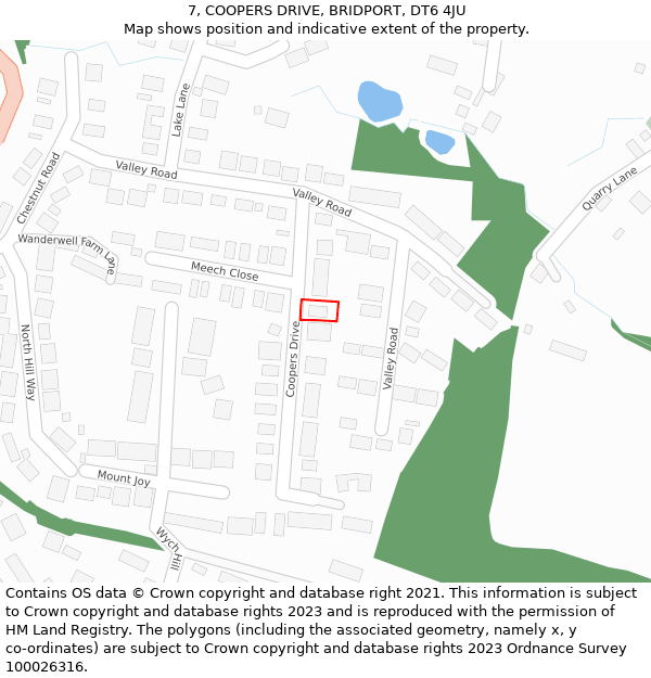 7, COOPERS DRIVE, BRIDPORT, DT6 4JU: Location map and indicative extent of plot