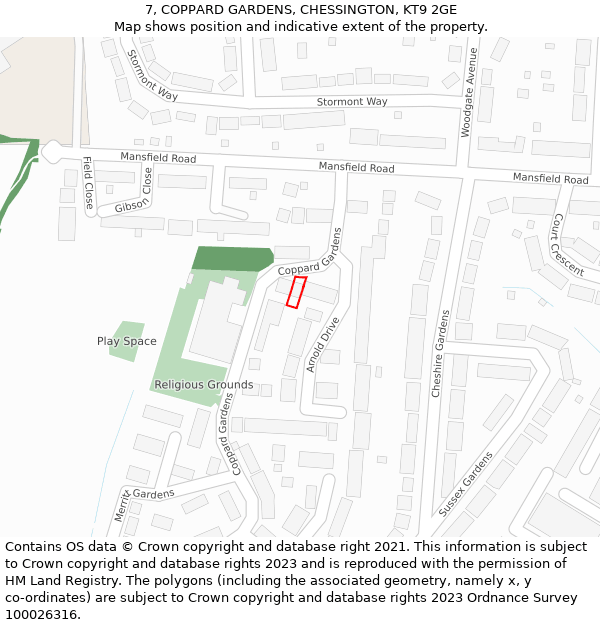 7, COPPARD GARDENS, CHESSINGTON, KT9 2GE: Location map and indicative extent of plot
