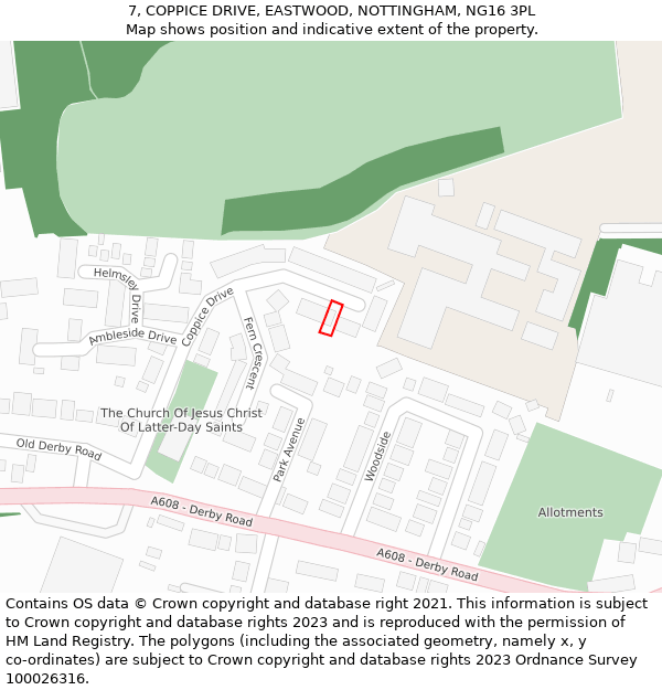 7, COPPICE DRIVE, EASTWOOD, NOTTINGHAM, NG16 3PL: Location map and indicative extent of plot