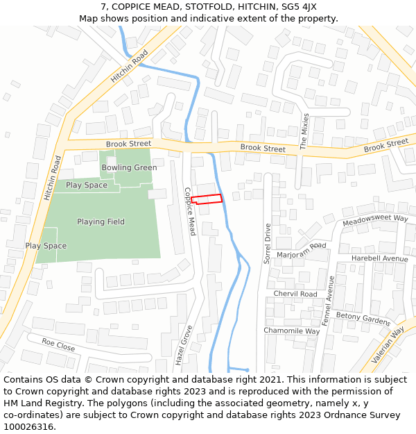 7, COPPICE MEAD, STOTFOLD, HITCHIN, SG5 4JX: Location map and indicative extent of plot