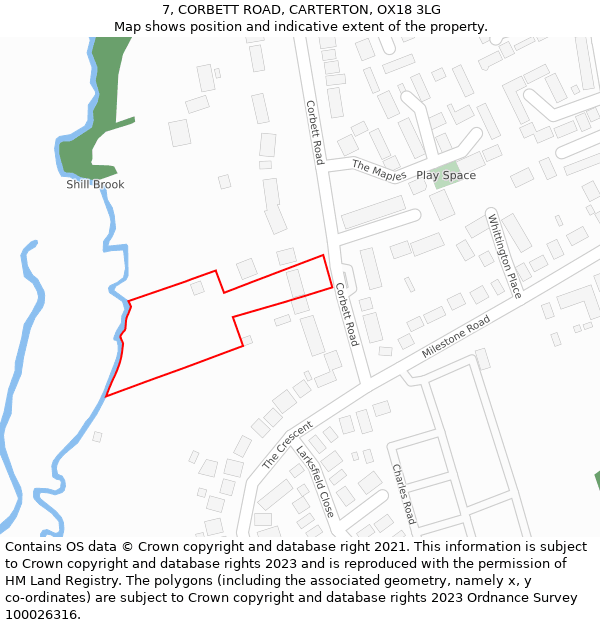 7, CORBETT ROAD, CARTERTON, OX18 3LG: Location map and indicative extent of plot