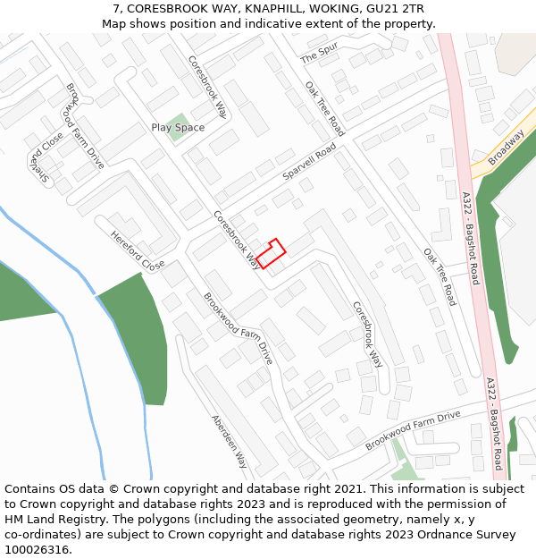 7, CORESBROOK WAY, KNAPHILL, WOKING, GU21 2TR: Location map and indicative extent of plot