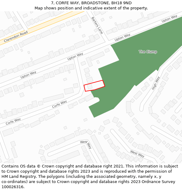 7, CORFE WAY, BROADSTONE, BH18 9ND: Location map and indicative extent of plot