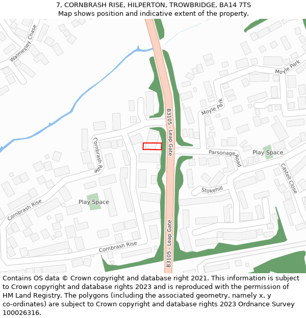 7, CORNBRASH RISE, HILPERTON, TROWBRIDGE, BA14 7TS: Location map and indicative extent of plot