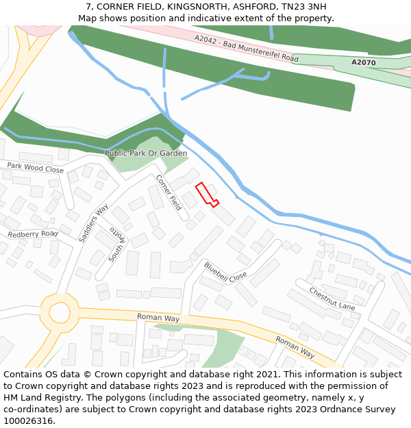 7, CORNER FIELD, KINGSNORTH, ASHFORD, TN23 3NH: Location map and indicative extent of plot