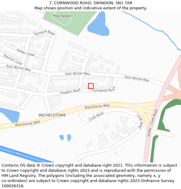 7, CORNWOOD ROAD, SWINDON, SN1 7AR: Location map and indicative extent of plot