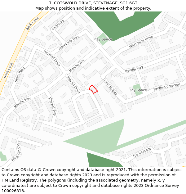 7, COTSWOLD DRIVE, STEVENAGE, SG1 6GT: Location map and indicative extent of plot