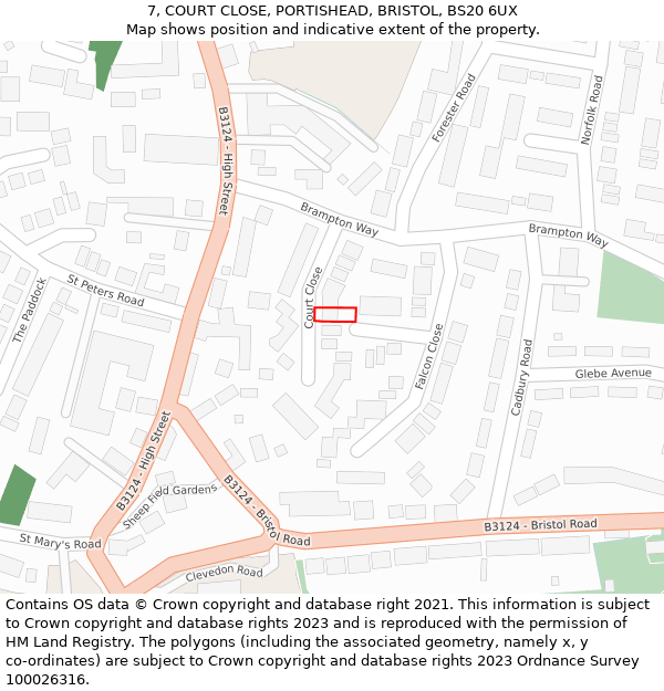 7, COURT CLOSE, PORTISHEAD, BRISTOL, BS20 6UX: Location map and indicative extent of plot