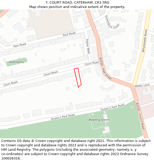 7, COURT ROAD, CATERHAM, CR3 5RG: Location map and indicative extent of plot