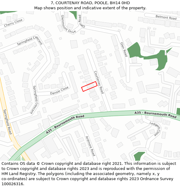 7, COURTENAY ROAD, POOLE, BH14 0HD: Location map and indicative extent of plot