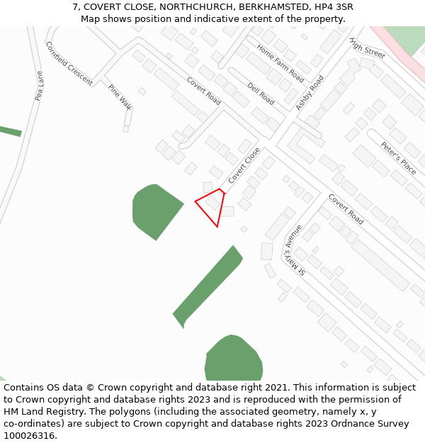 7, COVERT CLOSE, NORTHCHURCH, BERKHAMSTED, HP4 3SR: Location map and indicative extent of plot