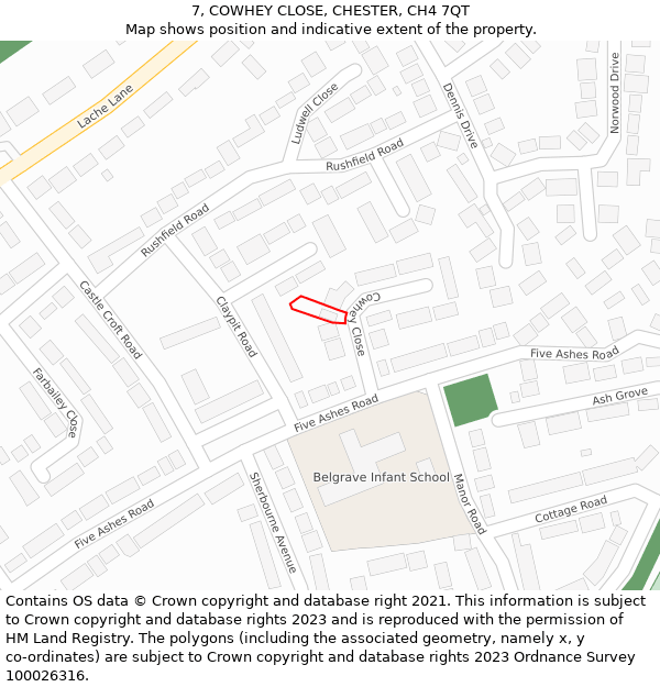 7, COWHEY CLOSE, CHESTER, CH4 7QT: Location map and indicative extent of plot