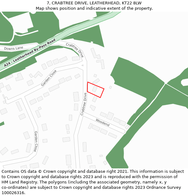 7, CRABTREE DRIVE, LEATHERHEAD, KT22 8LW: Location map and indicative extent of plot