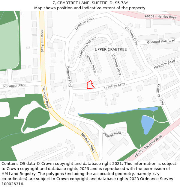 7, CRABTREE LANE, SHEFFIELD, S5 7AY: Location map and indicative extent of plot